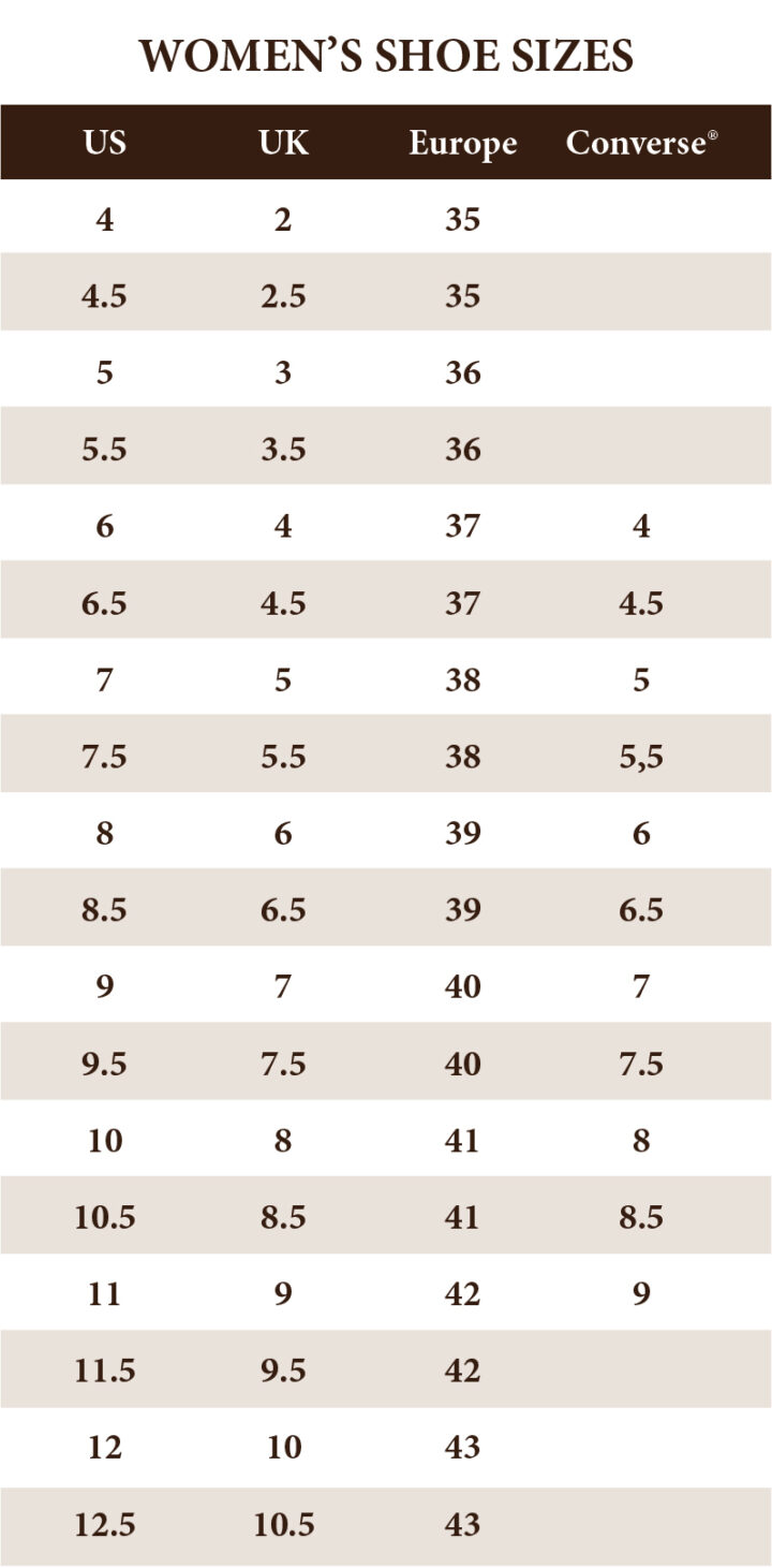 Hoy shoes sale size chart